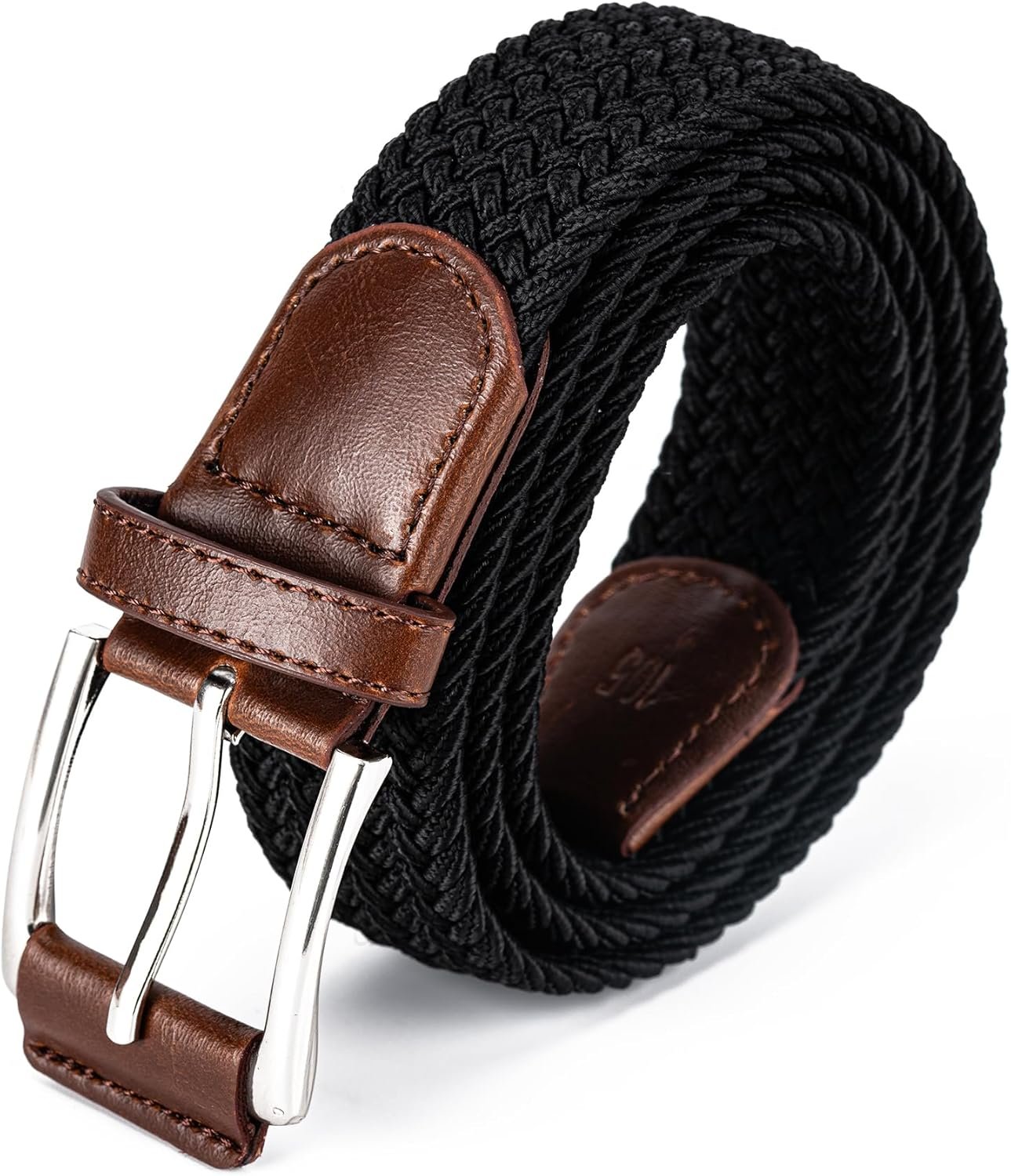 Mens Belt, Canvas Elastic Fabric Woven Stretch Multicolored Braided Belts for Golf Casual Pants Shirts Jeans - Image 1
