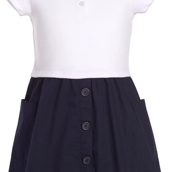 Nautica Girls School Uniform Short Sleeve Polo Dress, White/Navy Poplin, 6
