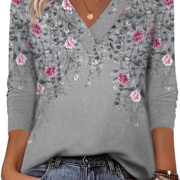 Zeagoo Women Long Sleeve Tops Dressy Casual V Neck Tshirts Basics Tee 2025 Fall Trendy Clothes S-2XL