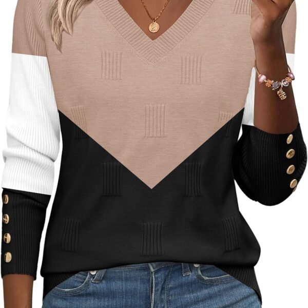 Zeagoo Womens V Neck Sweaters Shirts Long Sleeve Lightweight Ribbed Knit Pullover Sweater Blouse Tops with Buttons Oufits